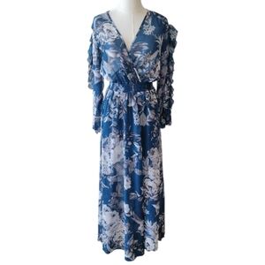 Kate & Lily Teal Green Floral Chiffon Maxi Dress Size 12